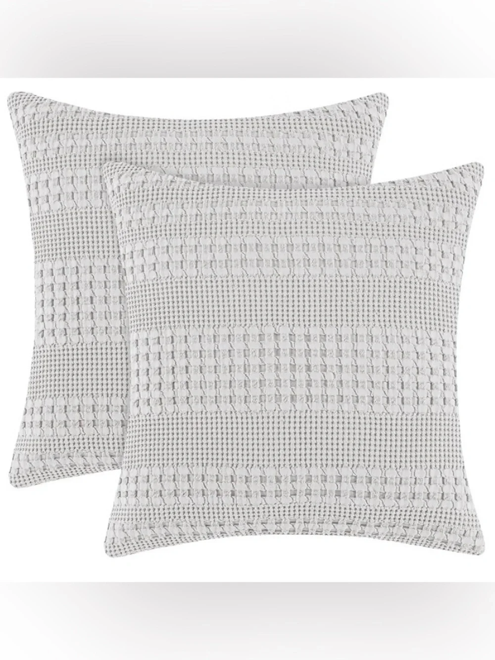 NWT - 2 Waffle Knit  pillow cases - Light Gray 24x24
